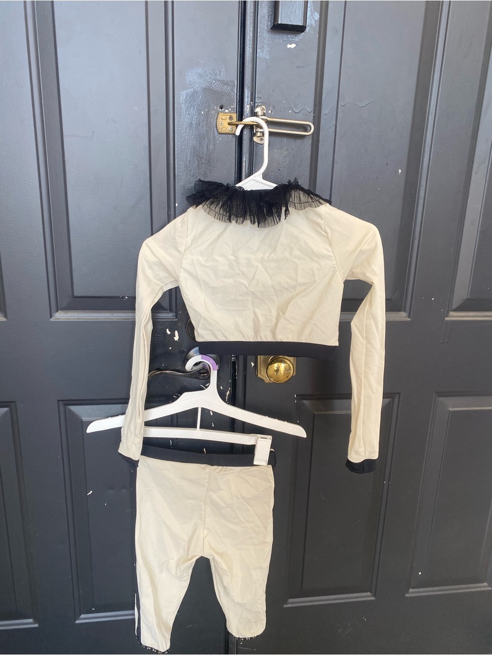 Two-Piece Cream and Black Crop Top & Leggings Set